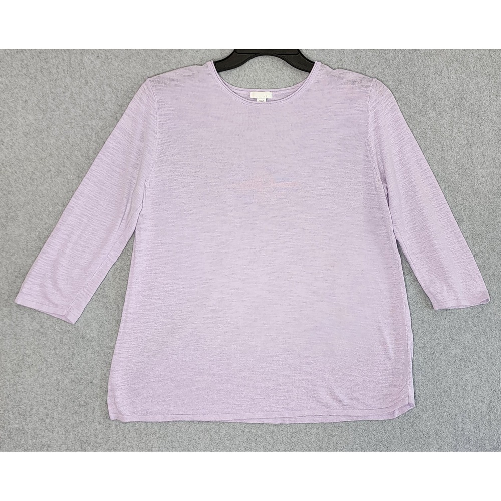 J. Jill Sweater Womens Medium Purple Linen Cotton 3/4 Sleeve Knit Top Pullover